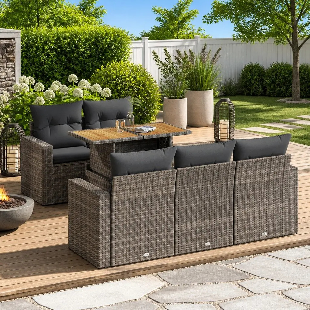 Modular 6 Piece Garden Sofa Set in Grey Poly Rattan