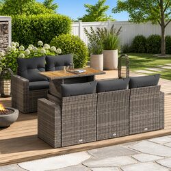Modular 6 Piece Garden Sofa Set in Grey Poly Rattan