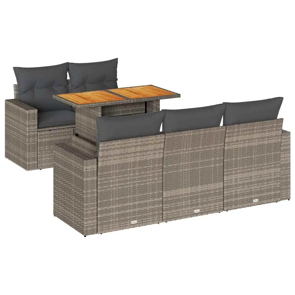 Modular 6 Piece Garden Sofa Set in Grey Poly Rattan