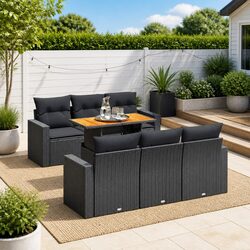 Premium 7-Piece Black Poly Rattan Garden Sofa Set
