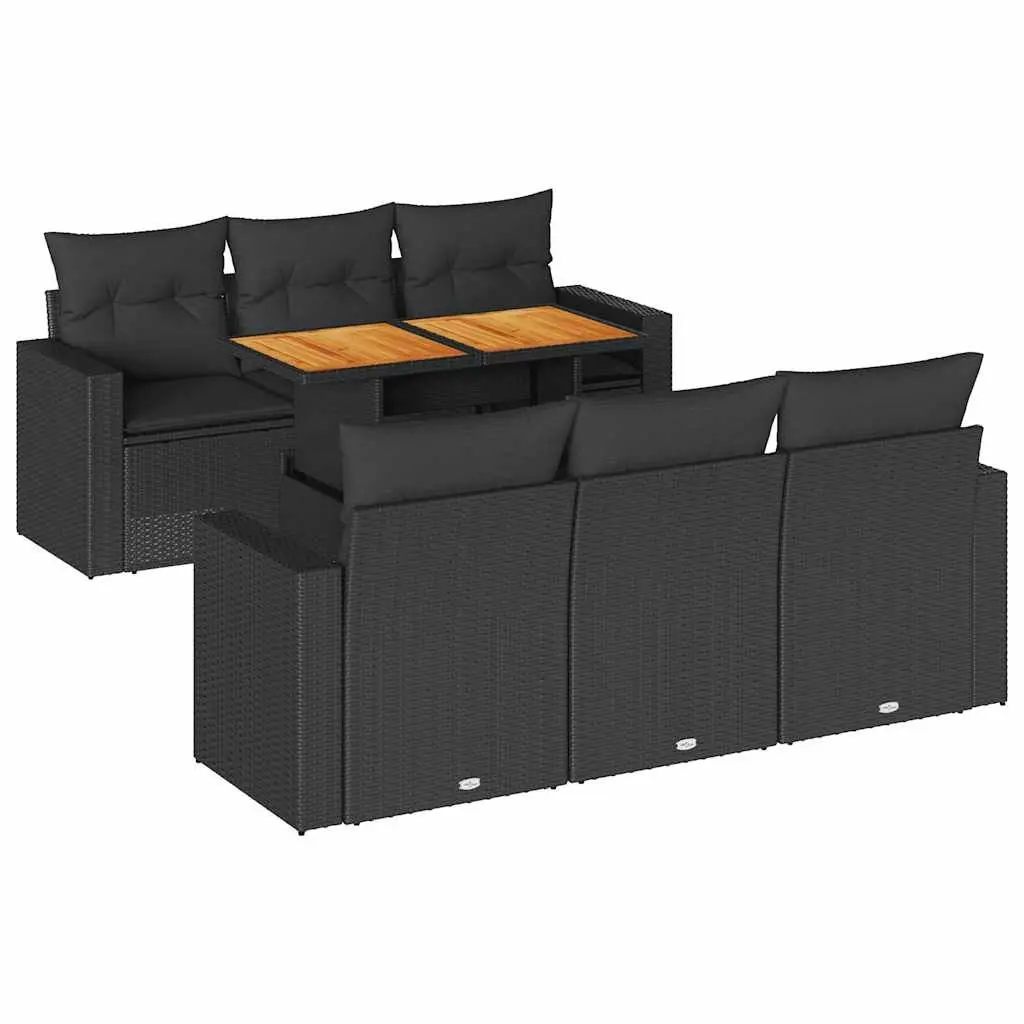 Garden Sofa Set PE Rattan 7 Piece Modular Outdoor Furniture Black