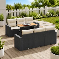 Stylish 7 Piece Black Poly Rattan Garden Sofa Set