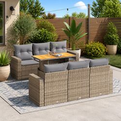 7-Piece Outdoor Garden Sofa Set in Beige with Cushions