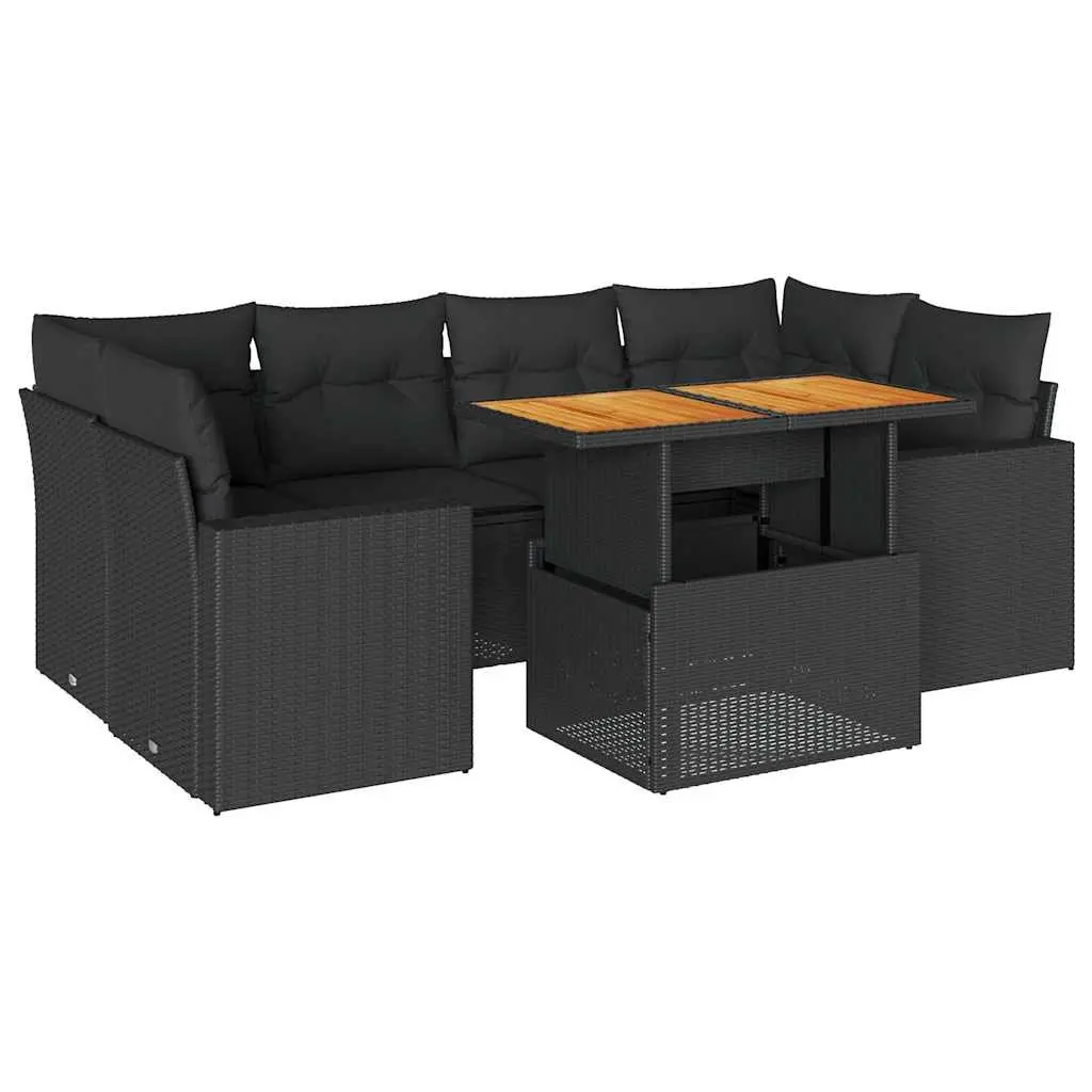 Outdoor Garden Sofa Set PE Rattan 7 Piece Modular Furniture with Cushions Black