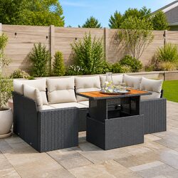 7 Piece Black Poly Rattan Garden Sofa Set for Outdoors