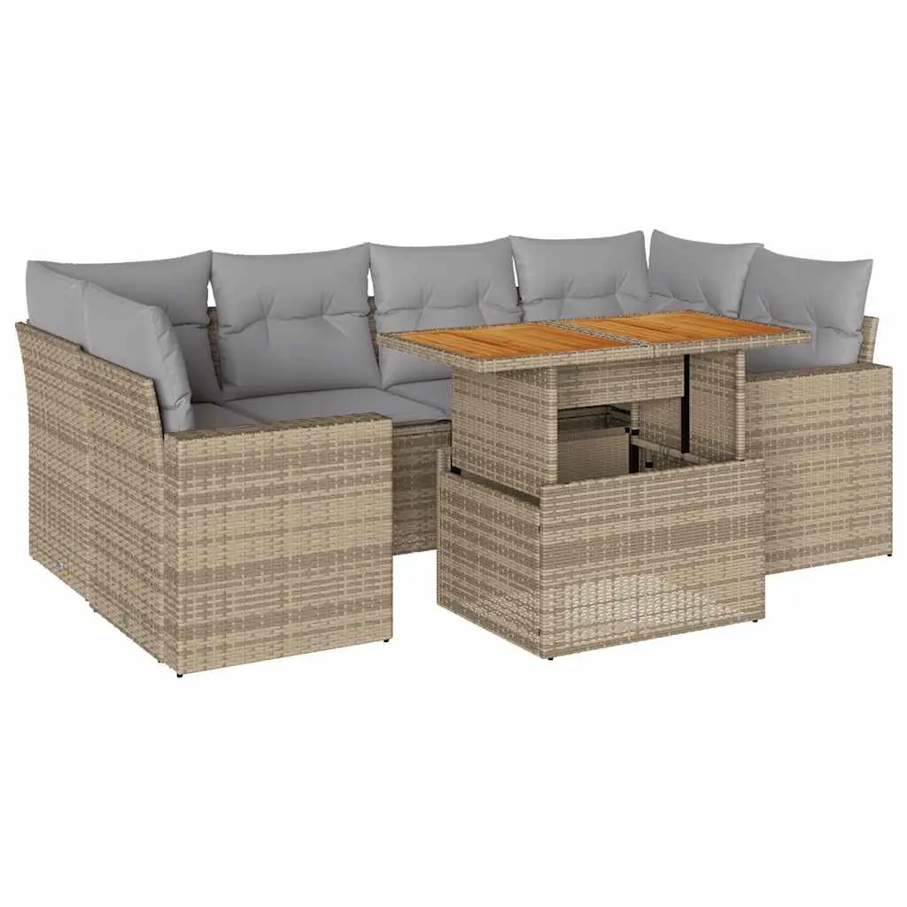 7 Piece Beige Outdoor Garden Sofa Set with Storage