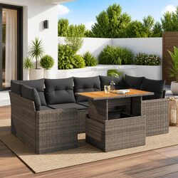 Durable 7 Piece Grey Garden Sofa Set with Storage