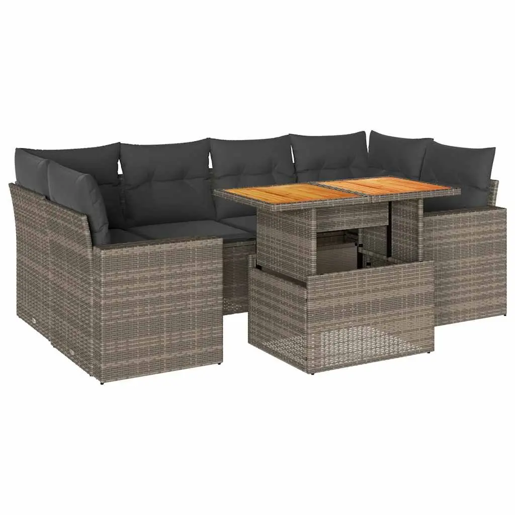 7 Piece Garden Sofa Set PE Rattan Grey Outdoor Furniture