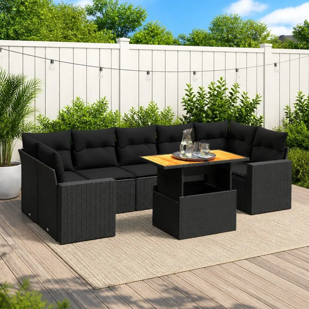 8-Piece Modular Black Rattan Garden Sofa Set