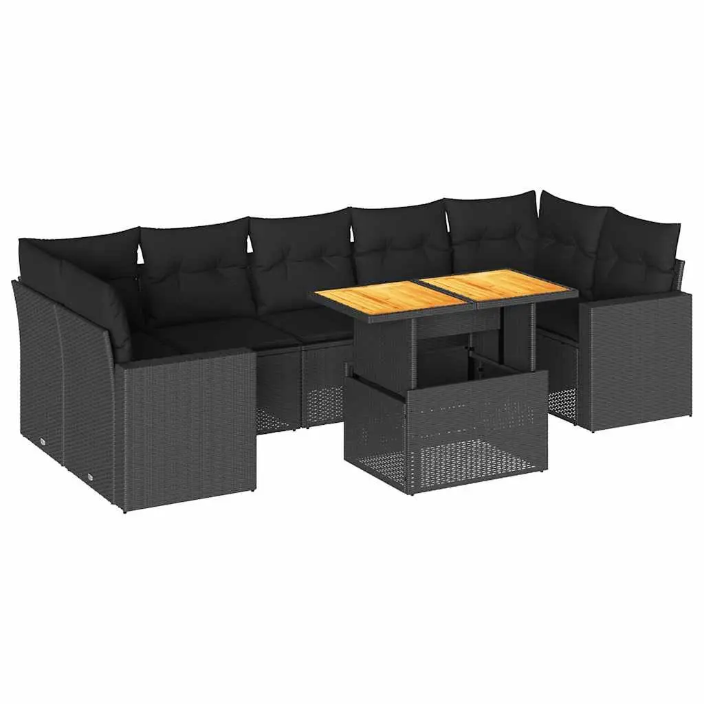 8-Piece Modular Black Rattan Garden Sofa Set