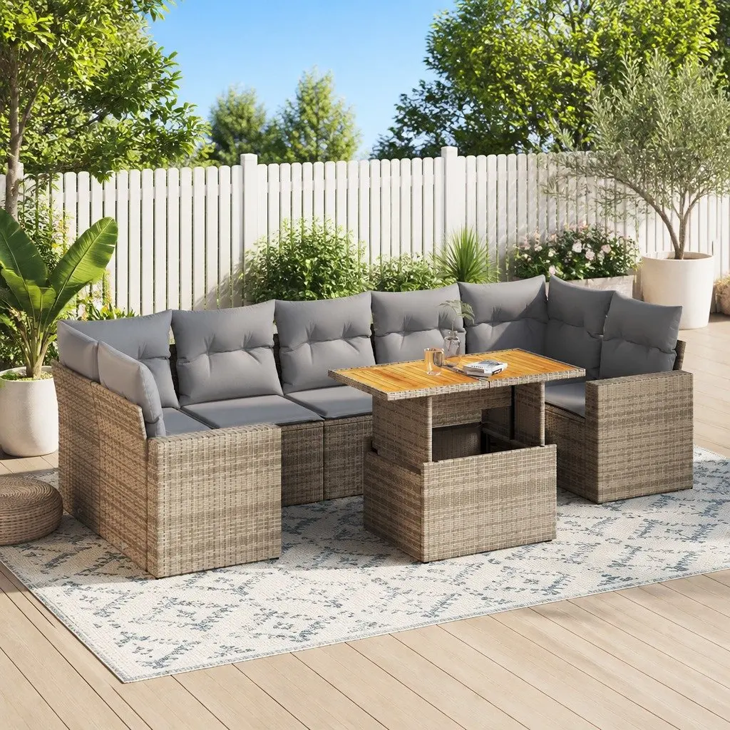 Garden Sofa Set PE Rattan 8 Piece Outdoor Furniture Patio Beige with Cushions