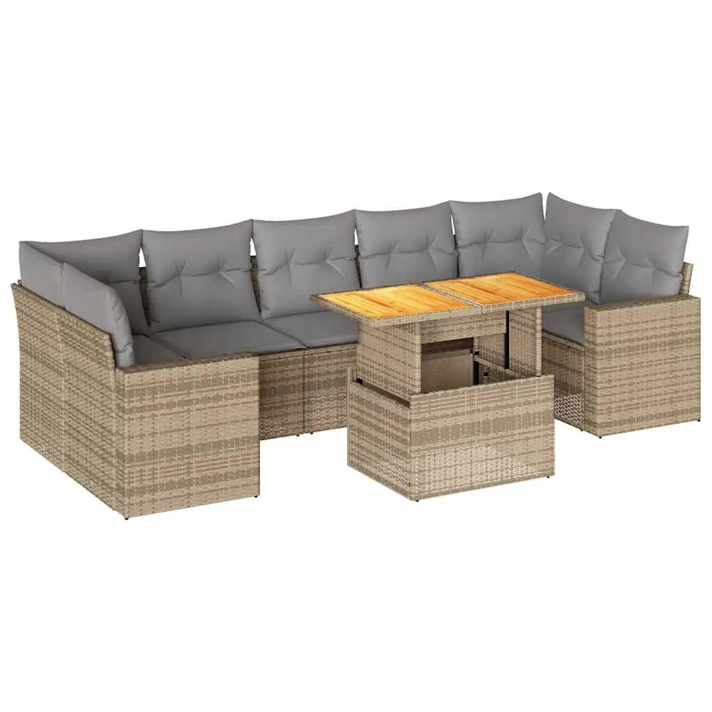 Garden Sofa Set PE Rattan 8 Piece Outdoor Furniture Patio Beige with Cushions
