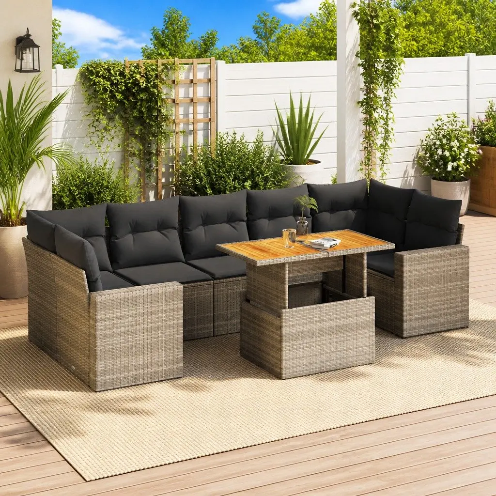 8-Piece Grey Poly Rattan Garden Sofa Set for Outdoor Living