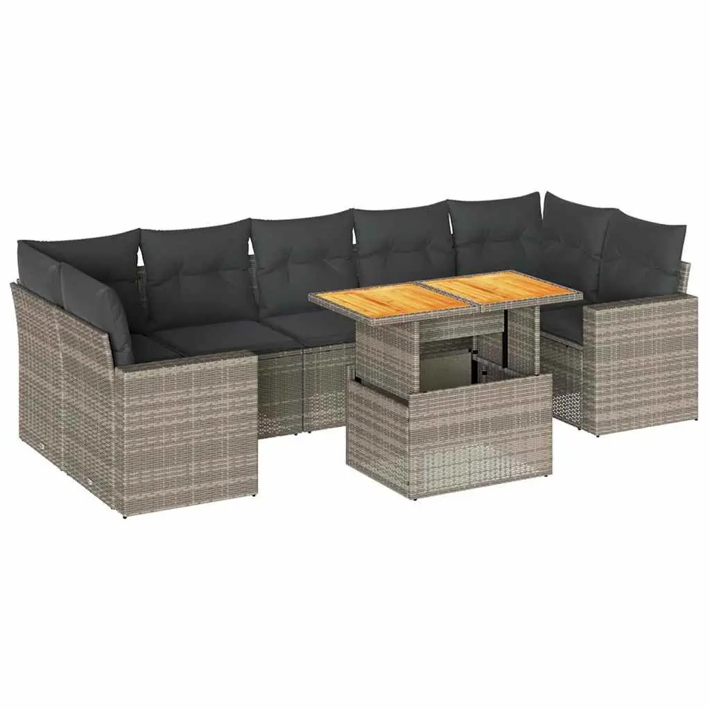 8-Piece Grey Poly Rattan Garden Sofa Set for Outdoor Living