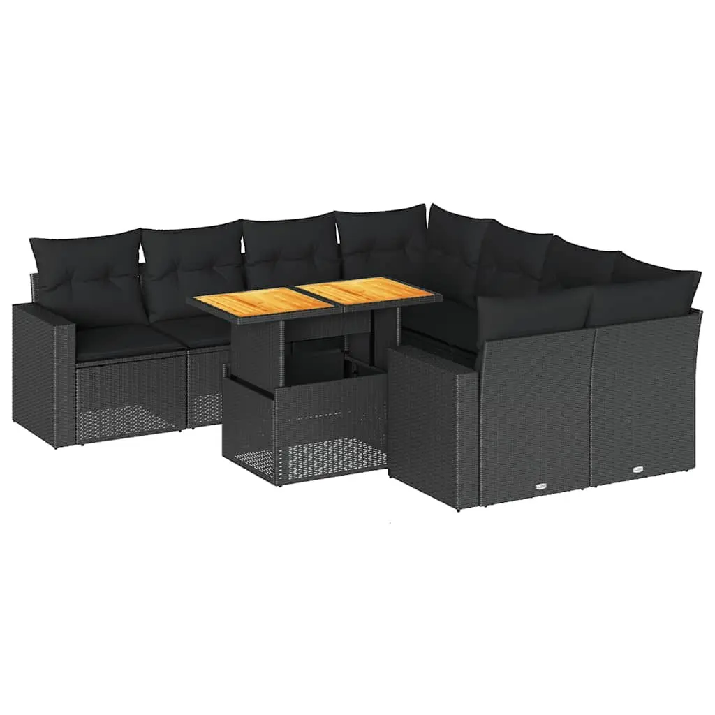 Garden Sofa Set PE Rattan 9 Piece Outdoor Furniture Modular Black