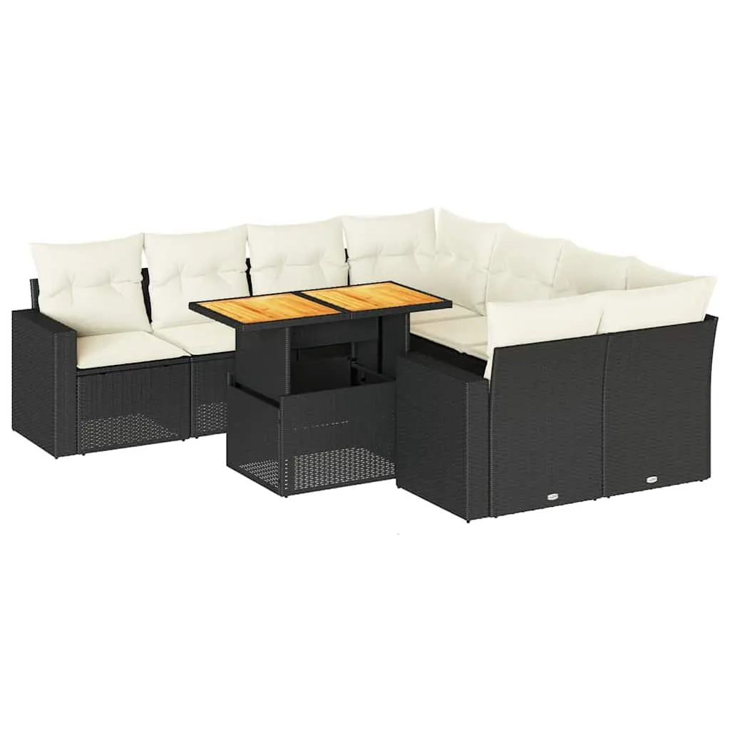 9 Piece Garden Sofa Set PE Rattan Black Outdoor Furniture