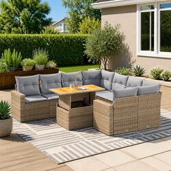 Beige Modular 9 Piece Garden Sofa Set for Outdoor Spaces