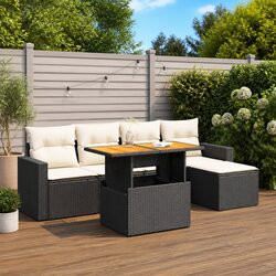 Durable 6-Piece Black Poly Rattan Garden Sofa Set