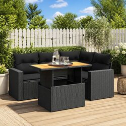5 Piece Modular Garden Sofa Set with Cushions - Black