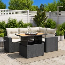5-Piece Black Poly Rattan Garden Sofa Set for Outdoors