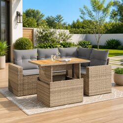 Beige Poly Rattan 5-Piece Garden Sofa Set for Outdoors