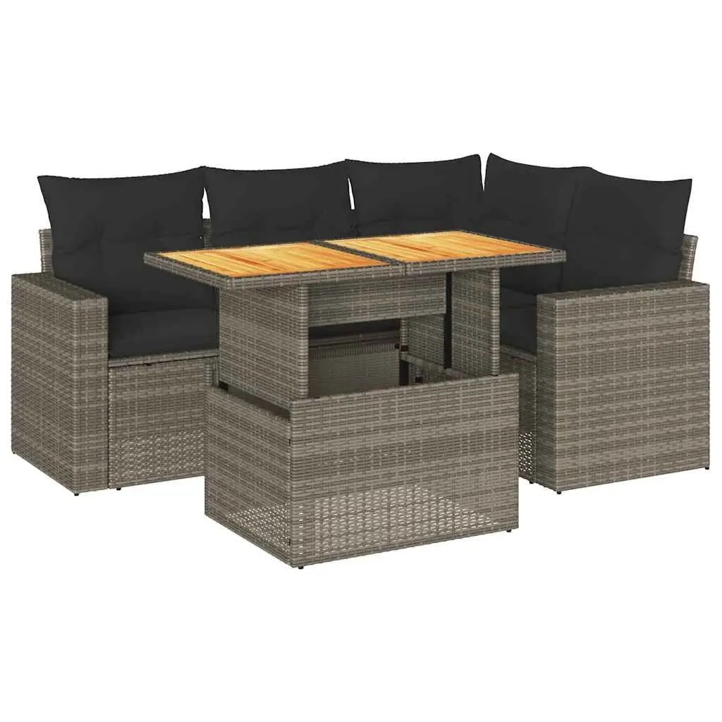 Grey Poly Rattan 5 Piece Garden Sofa Set with Storage