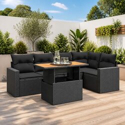 Stylish Black Poly Rattan Garden Sofa Set 6 Pieces