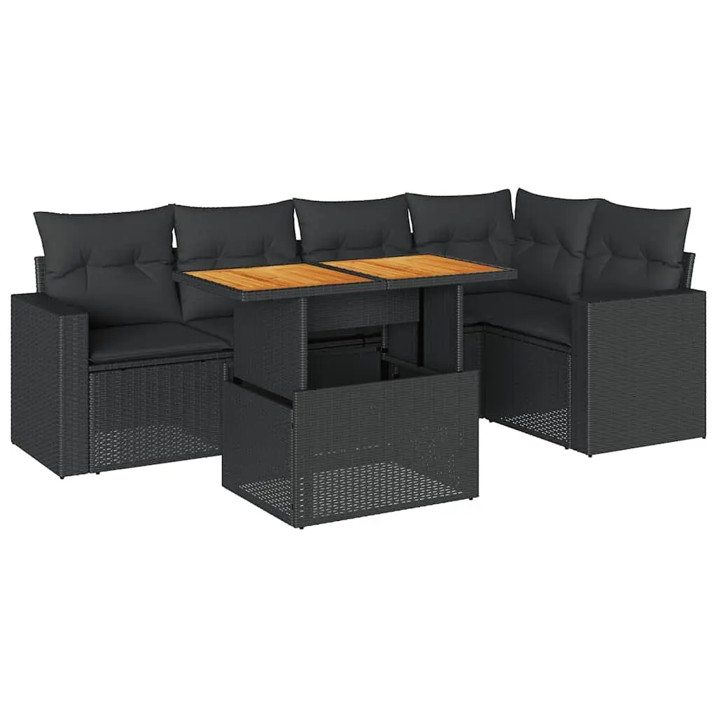 Black Poly Rattan Garden Sofa Set 6 Pieces