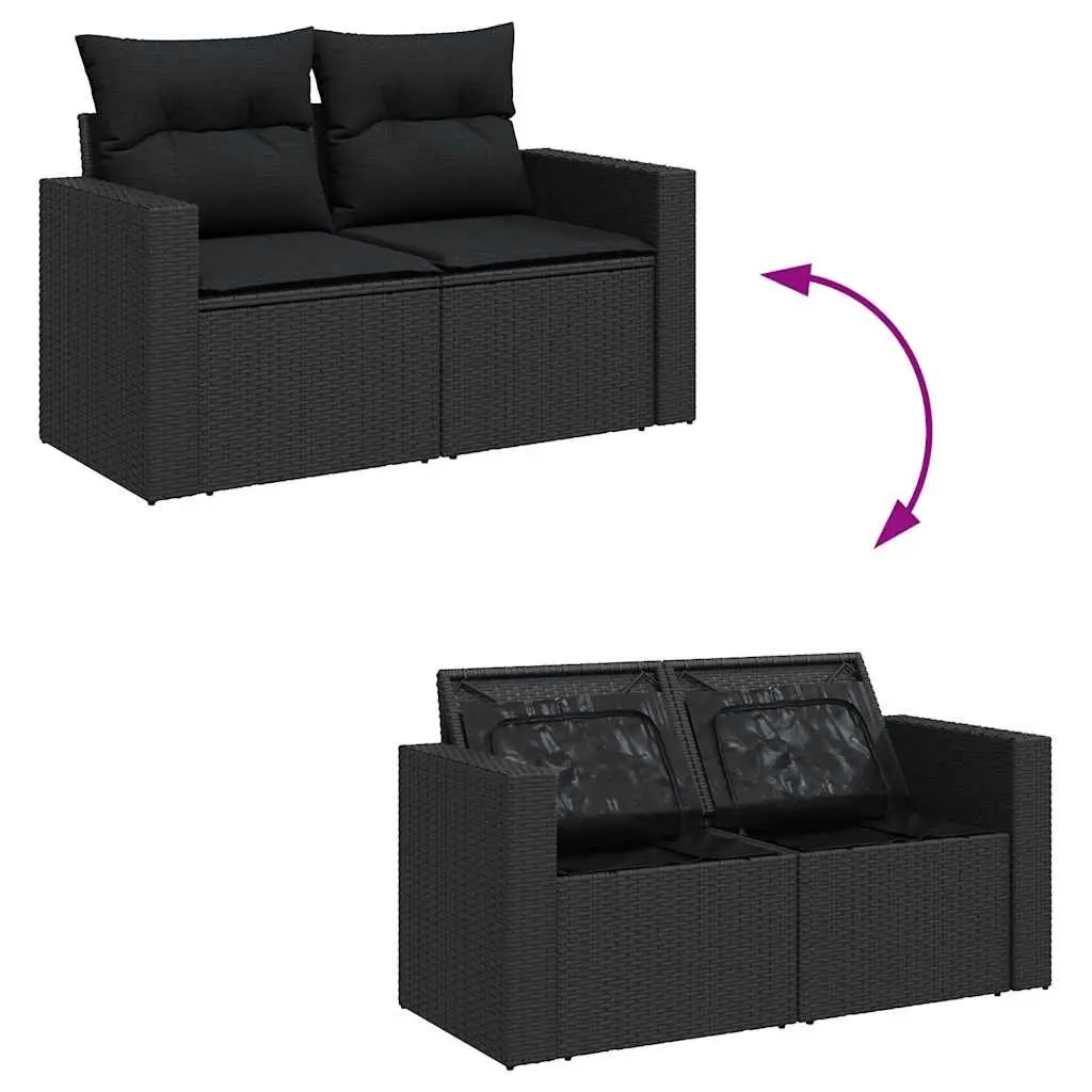 Black Poly Rattan Garden Sofa Set 6 Pieces