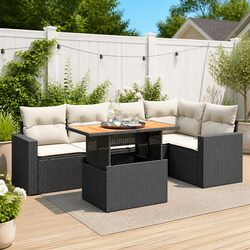 Premium 6-Piece Garden Sofa Set in Black Poly Rattan