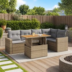 Beige 6-Piece Garden Sofa Set for Outdoor Spaces