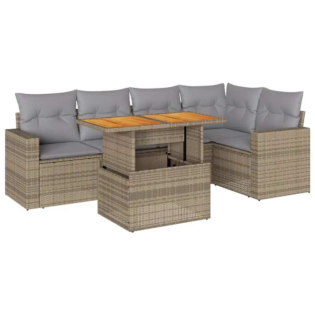 Garden Sofa Set PE Rattan 6 Piece Outdoor Furniture Beige with Cushions
