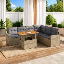 Beige 7 Piece Rattan Garden Sofa Set with Cushions
