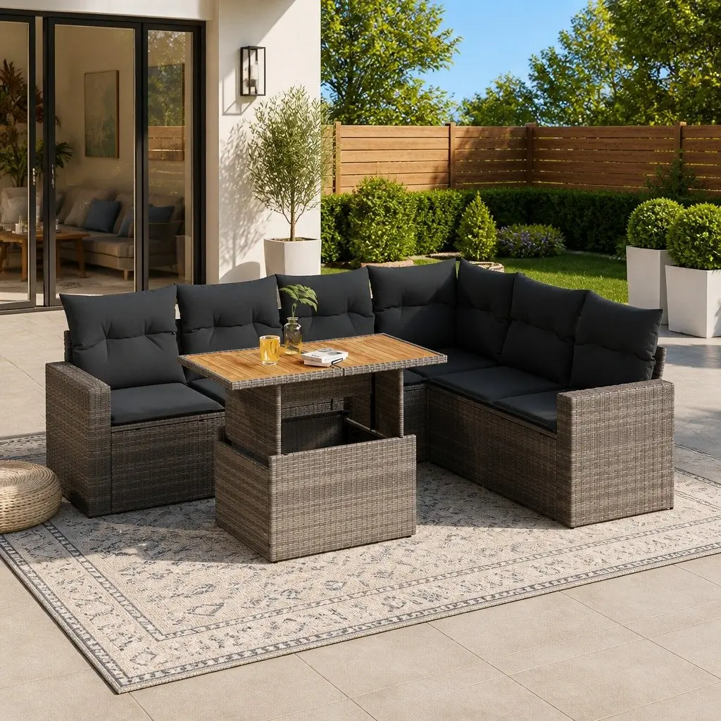 7 Piece Garden Sofa Set in Grey Poly Rattan