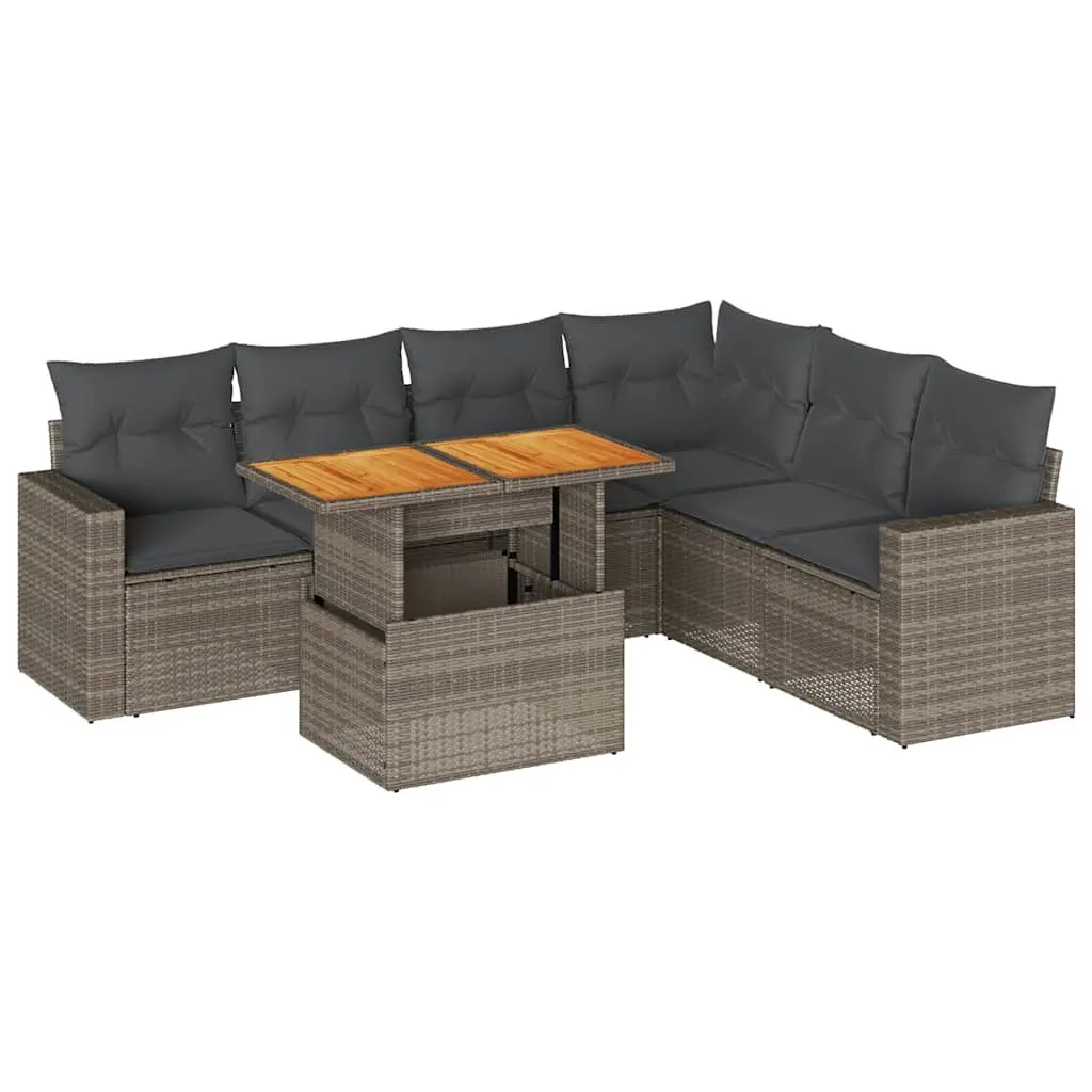 7 Piece Garden Sofa Set in Grey Poly Rattan