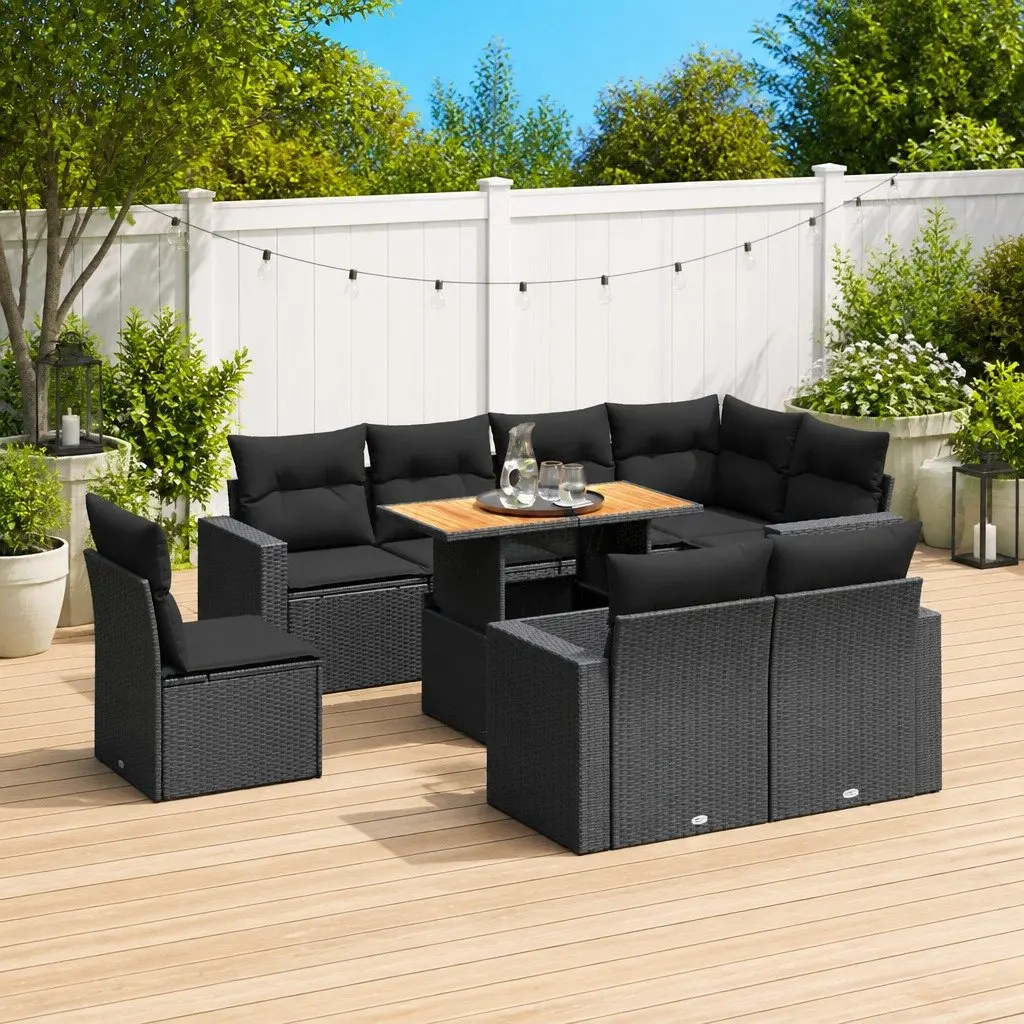 9-Piece Modular Garden Sofa Set with Black Cushions