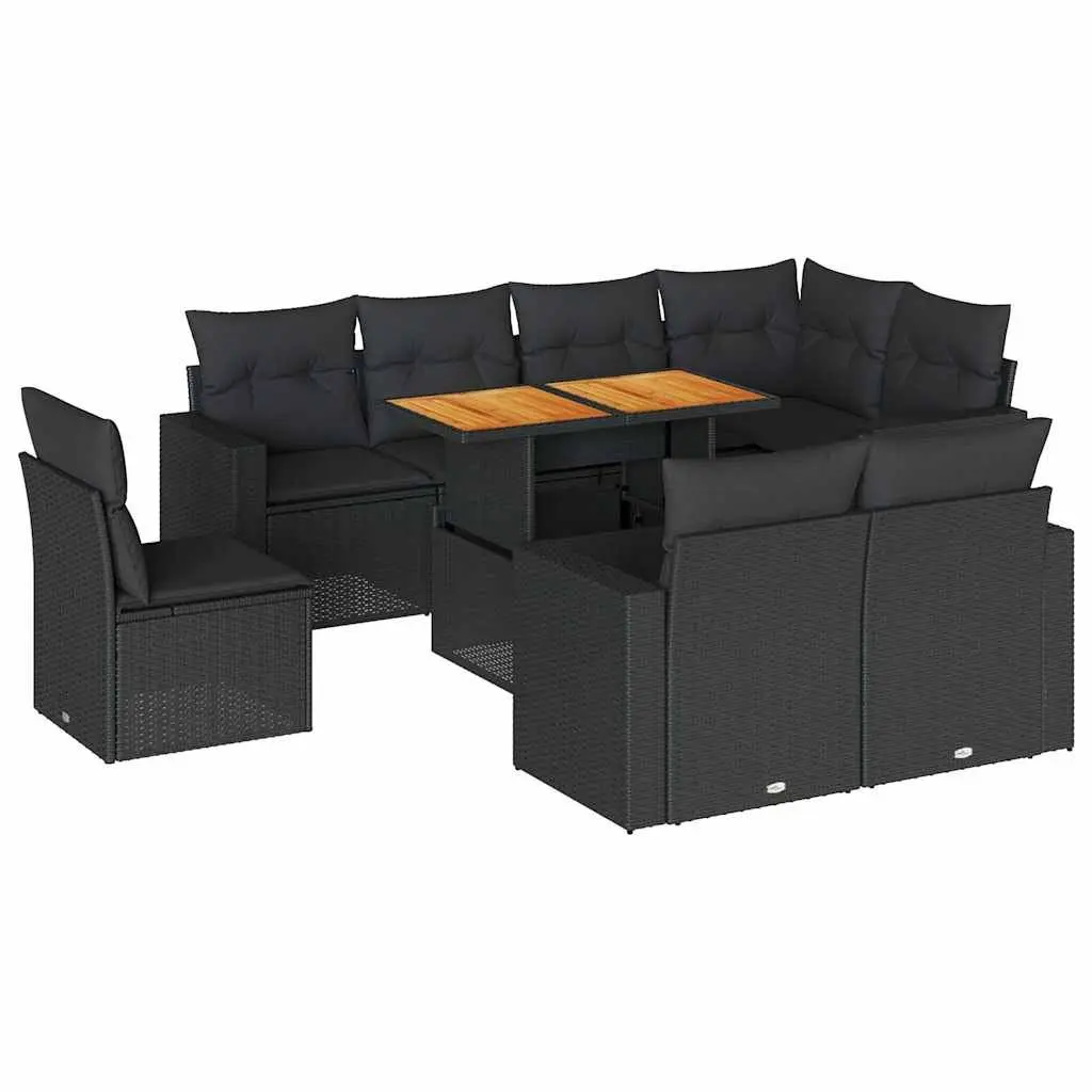 9-Piece Modular Garden Sofa Set with Black Cushions