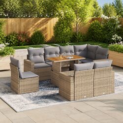 Beige 9 Piece Modular Garden Sofa Set with Cushions