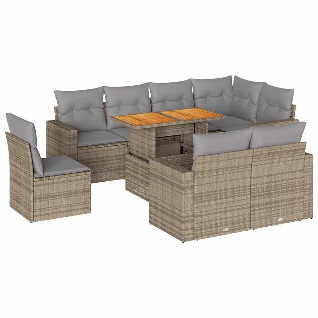 Beige 9 Piece Modular Garden Sofa Set with Cushions
