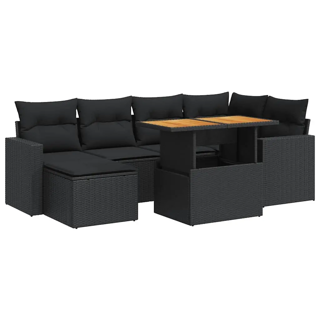 7 Piece Garden Sofa Set PE Rattan Black Outdoor Furniture