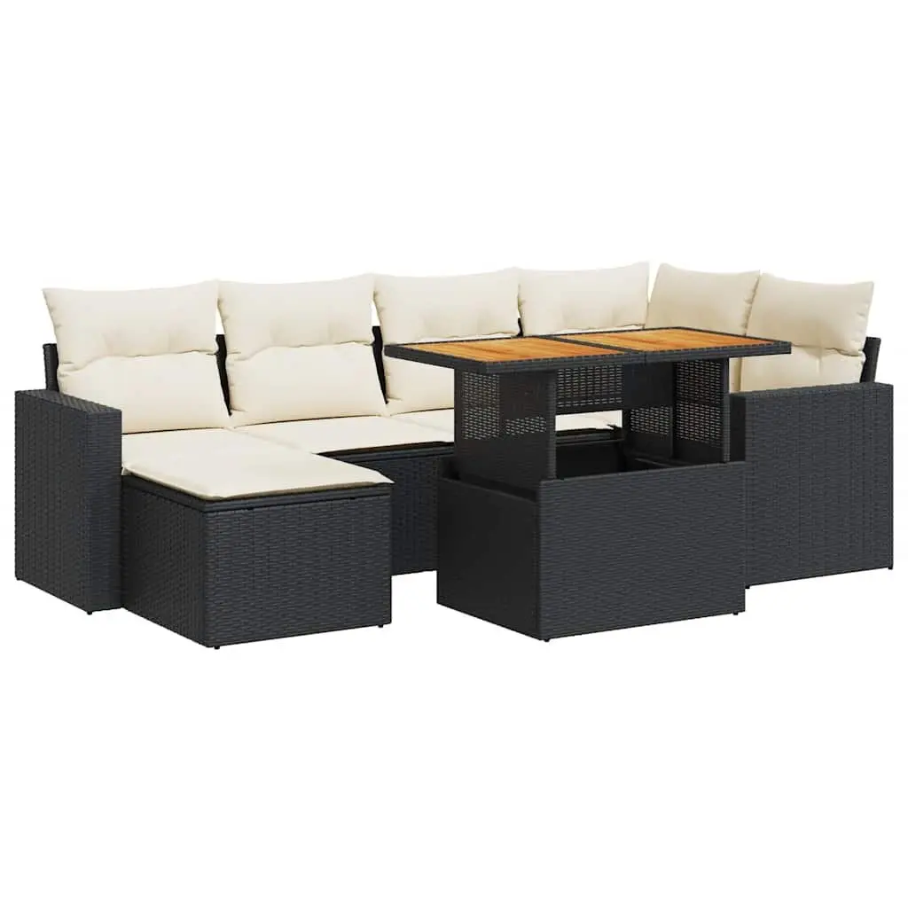 7 Piece Garden Sofa Set PE Rattan Modular Outdoor Furniture Black