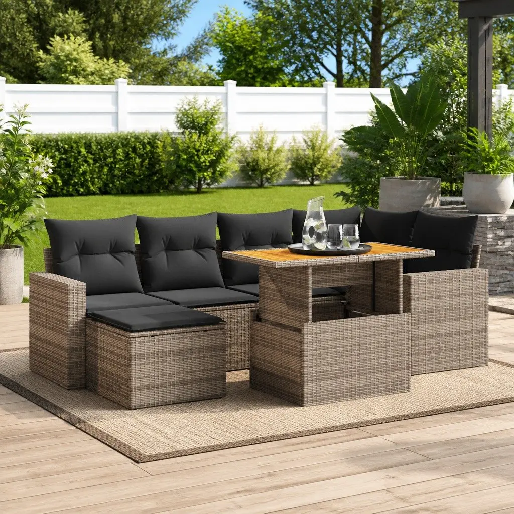 7 Piece Grey Poly Rattan Garden Sofa Set