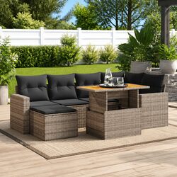 Sturdy 7 Piece Grey Poly Rattan Garden Sofa Set
