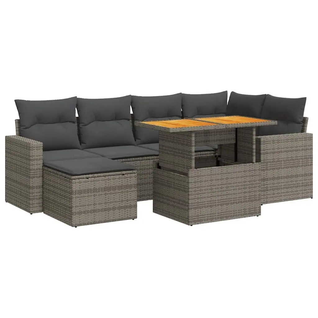 7 Piece Grey Poly Rattan Garden Sofa Set
