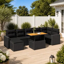 8-Piece Black Modular Garden Sofa Set for Outdoor Living