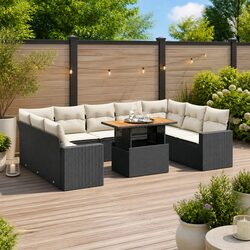 Durable 10-Piece Black Poly Rattan Garden Sofa Set