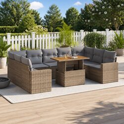10-Piece Modular Outdoor Garden Sofa Set with Beige Cushions