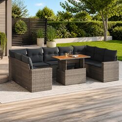 Grey 10-Piece Garden Sofa Set with Cushions Storage