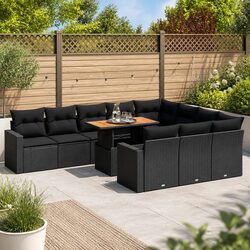 Premium 11 Piece Black Poly Rattan Garden Sofa Set