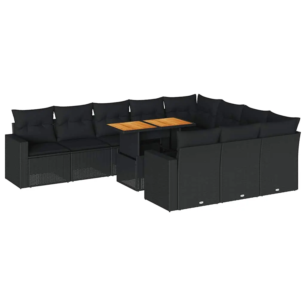 11 Piece Black Poly Rattan Garden Sofa Set